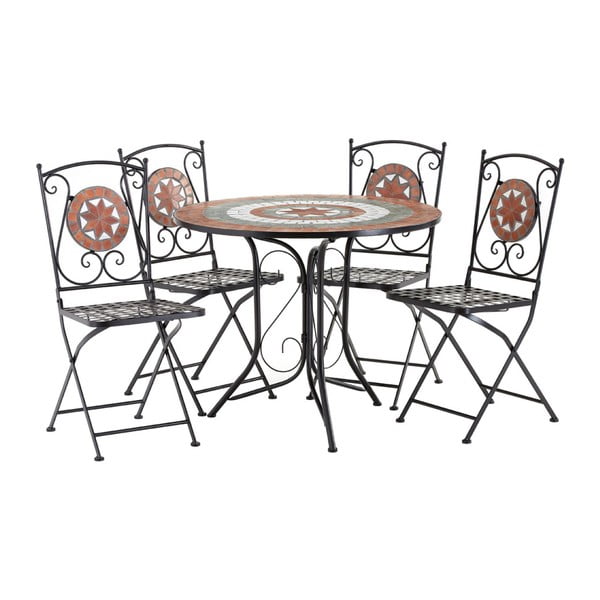 Komplet 4 czerwonych krzeseł ogrodowych z mozaiką i stolika Premier Housewares Amalfi