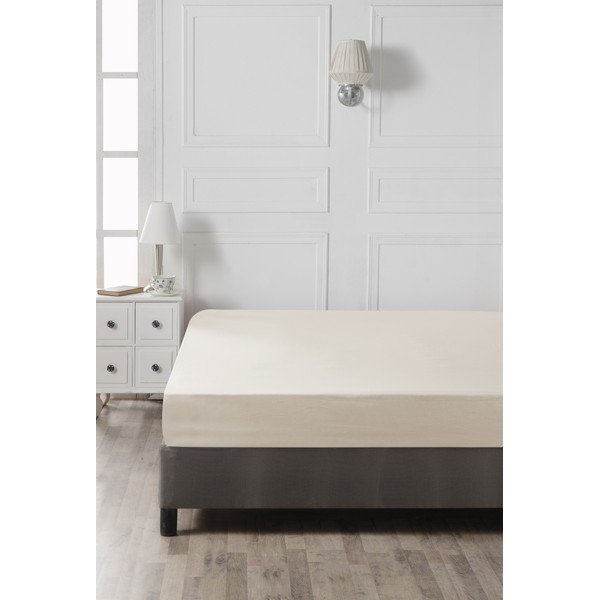 Jasnobeżowe bawełniane prześcieradło z gumką 140x190 cm – Mijolnir-image-2
