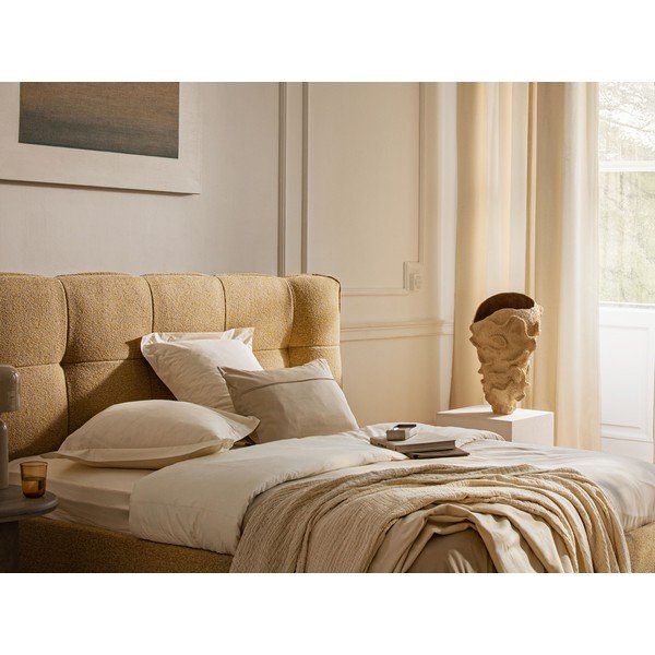 Zielone tapicerowane łóżko dwuosobowe ze schowkiem i stelażem 200x200 cm Eric – Micadoni -image-1