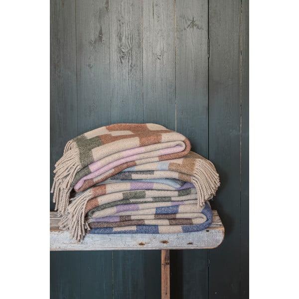 Niebiesko-brązowy koc z mieszanki wełny 130x190 cm Maze – Mette Ditmer Denmark-image-3