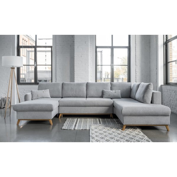 Jasnoszara rozkładana sofa w kształcie litery "U" Miuform Scandic Lagom, prawostronna-image-1