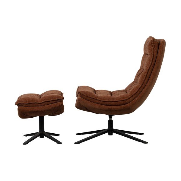 Brązowy obrotowy fotel z podnóżkiem z tkaniny szenilowej Kube – WOOOD-image-2