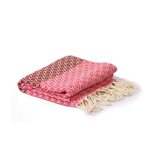 Różowo-bordowy ręcznik hammam Spa Time Dot, 95x180 cm