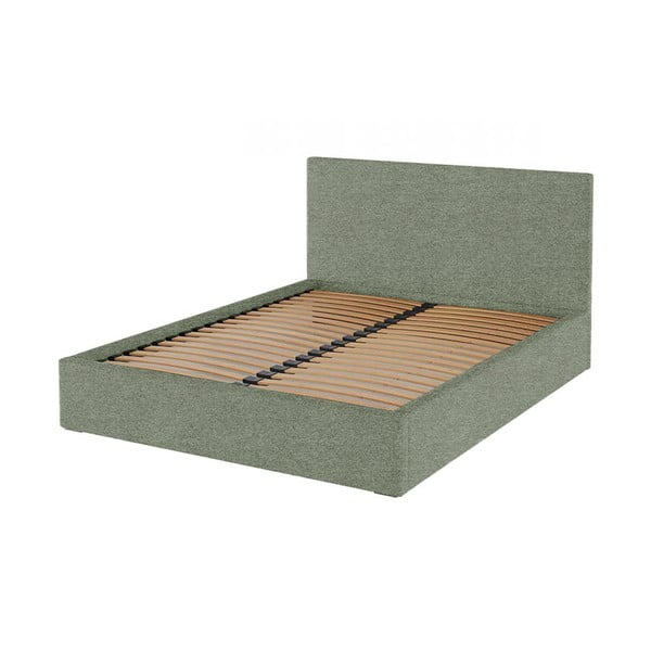 Zielone tapicerowane łóżko dwuosobowe ze stelażem i schowkiem 180x200 cm Bufo – MESONICA-image-3