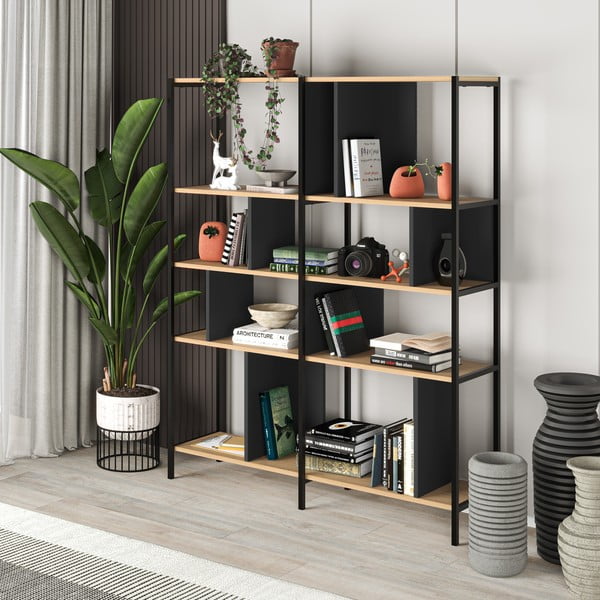 Czarny regał w dekorze dębu 144x175 cm Alabama – Marckeric-image-4