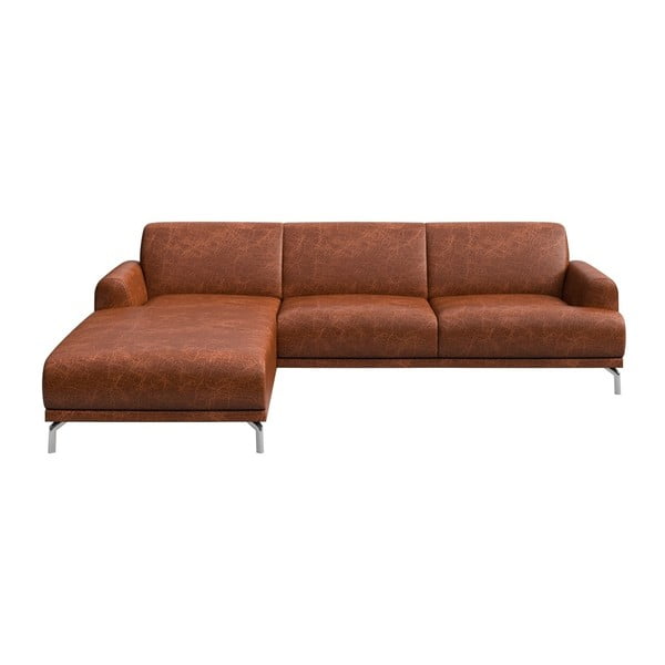 Karmelowa skórzana sofa narożna MESONICA Puzo, lewy róg
