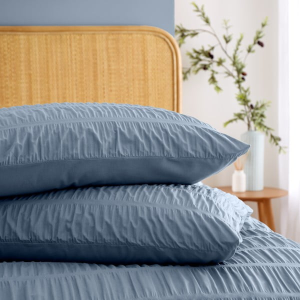 Niebieska pościel jednoosobowa z kory 135x200 cm Seersucker – Catherine Lansfield-image-3