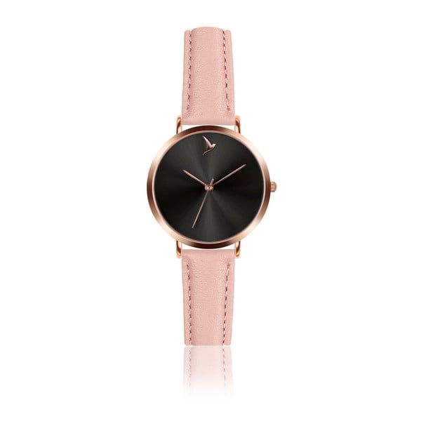 Zegarek damski z różowym paskiem ze skóry Emily Westwood Black Mosaz