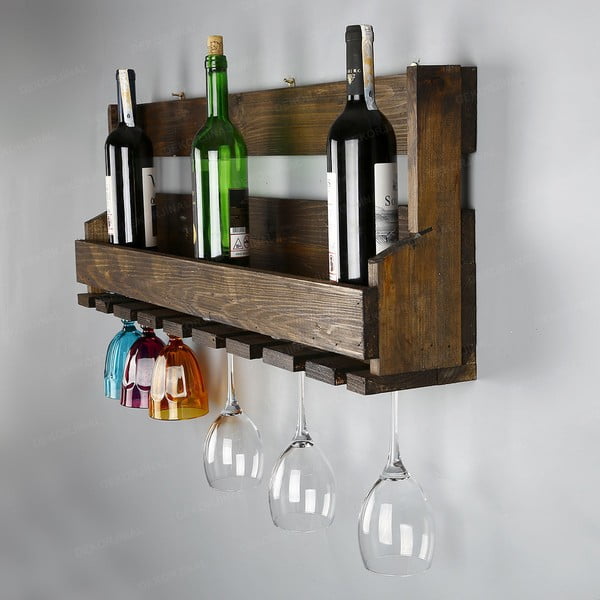 Ręcznie robiony stojak na wino z wieszakiem na kieliszki z litego drewna Catalin Faina, 90x30x12 cm-image-1