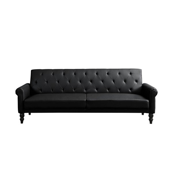 Czarna częściowo rozkładana/rozkładana sofa z imitacji skóry 222 cm Tyne – Støraa
