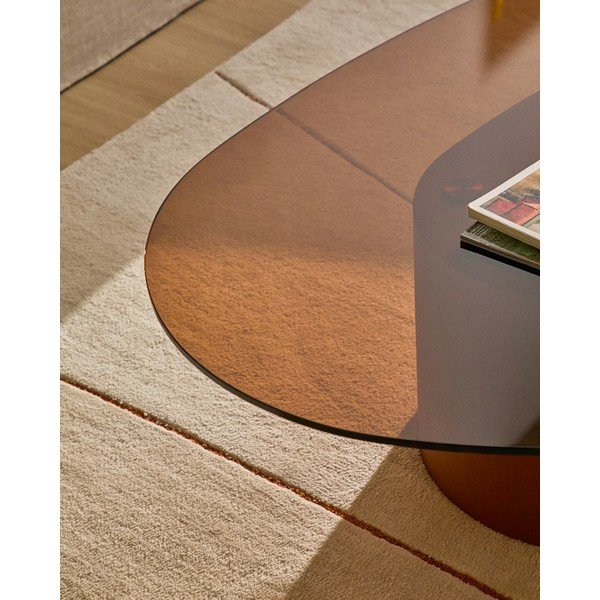Brązowy stolik ze szklanym blatem 81x140 cm Olir – Kave Home-image-2
