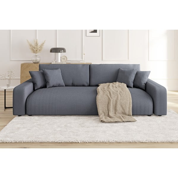 Ciemnoszara sztruksowa rozkładana sofa ze schowkiem 234 cm Sara – Ropez-image-1