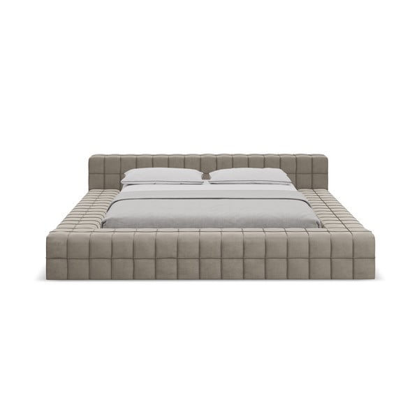 Szarobrązowe tapicerowane łóżko dwuosobowe ze stelażem 160x200 cm Akela – Makamii-image-2