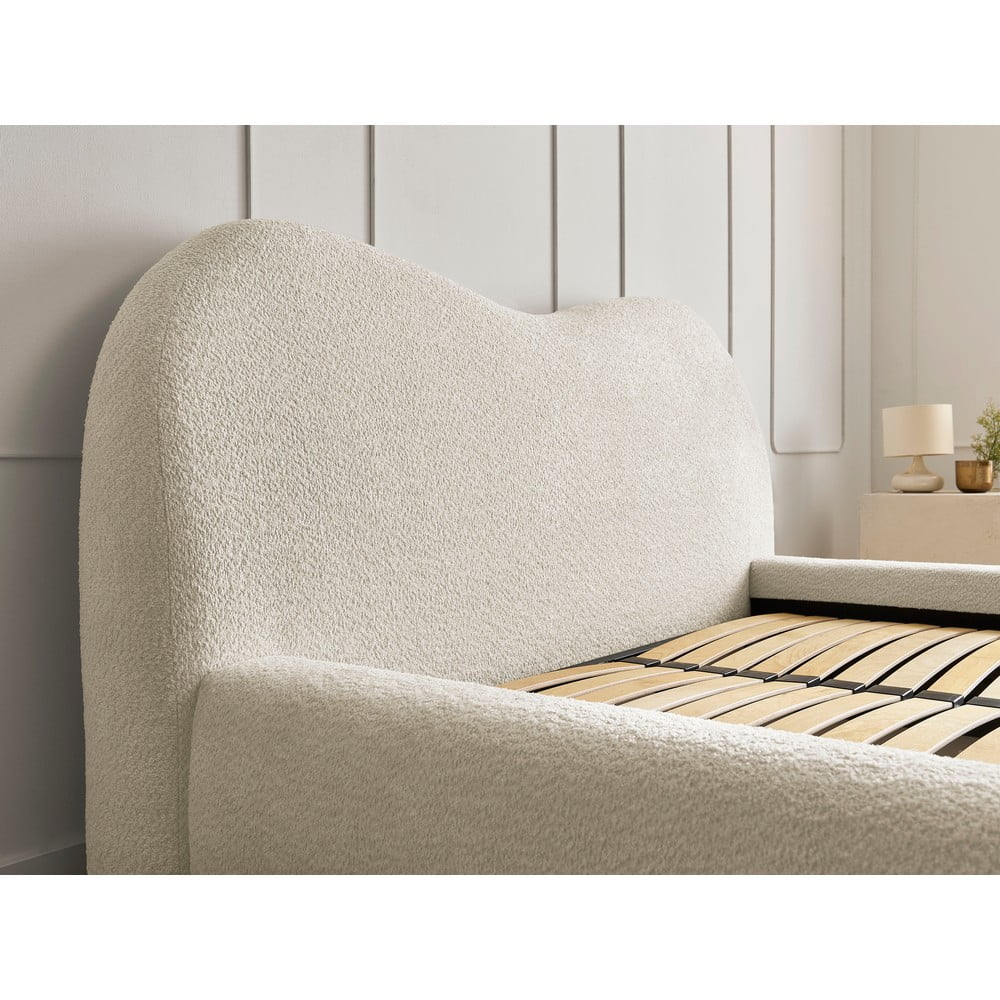 Beżowe tapicerowane łóżko dwuosobowe ze schowkiem ze stelażem 180x200 cm Orlane – Bobochic Paris (zdjęcie 10)