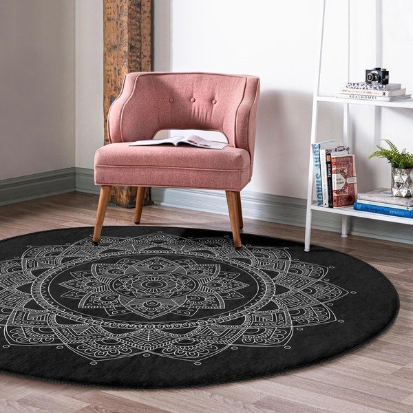 Czarny okrągły dywan odpowiedni do prania i robotów sprzątających ø 100 cm Comfort – Mila Home-image-3