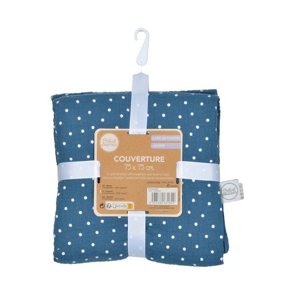 Niebieski muślinowy koc dziecięcy 75x75 cm – Bébé Douceur-image-3