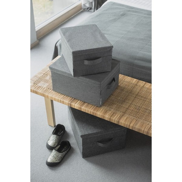 Szary tekstylny pojemnik z pokrywką 35x26x19 cm Soft Storage – Bigso-image-3