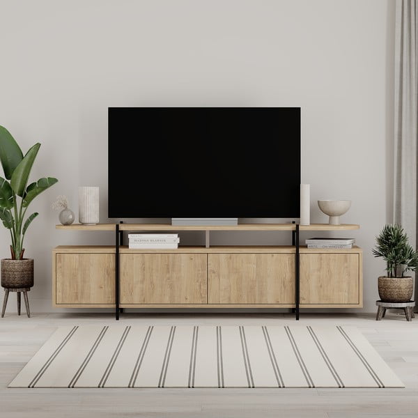 Szafka pod TV w dekorze dębu 160x48 cm Hinoa – Marckeric-image-1