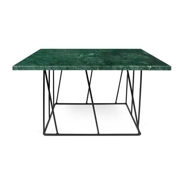 Zielony stolik marmurowy z czarnymi nogami TemaHome Helix, 75x75 cm