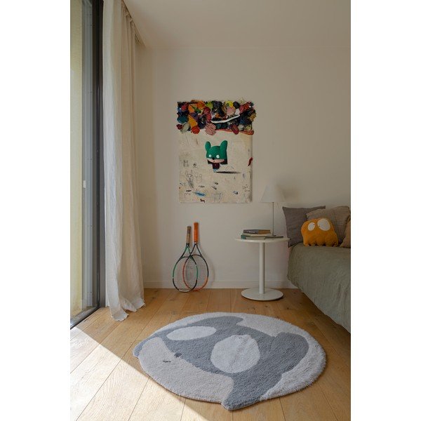 Szaro-kremowy wełniany dywan dziecięcy tkany ręcznie odpowiedni do prania ø100 cm Astromouse – Lorena Canals-image-4