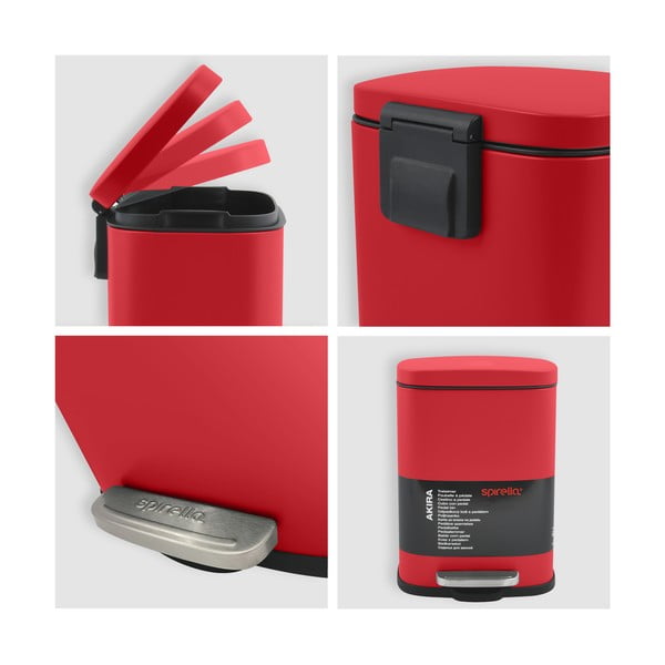 Czerwony stalowy kosz na śmieci z pedałem 5 l   Akira – Spirella-image-4