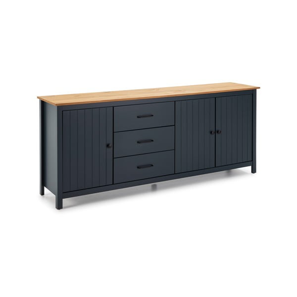 Ciemnoniebieska niska komoda z litego drewna sosnowego 190x80 cm Miranda – Marckeric-image-2