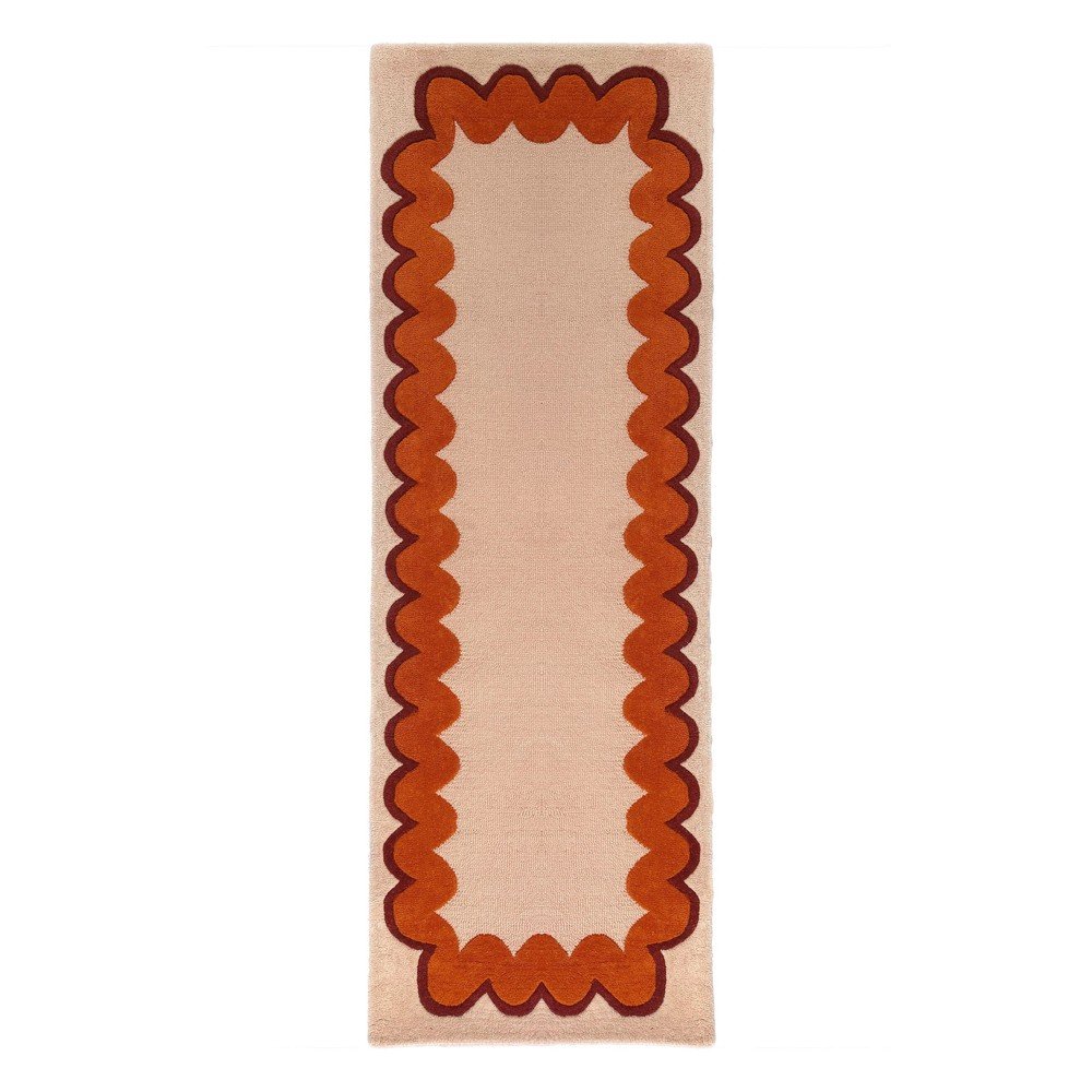 Pomarańczowy/w naturalnym kolorze wełniany chodnik tkany ręcznie 80x230 cm Wiggle Wool – Flair Rugs