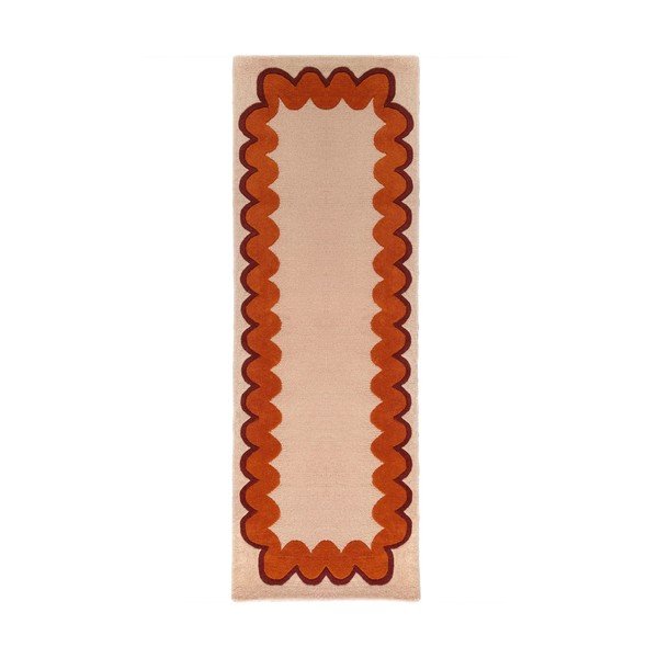 Pomarańczowy/w naturalnym kolorze wełniany chodnik tkany ręcznie 80x230 cm Wiggle Wool – Flair Rugs