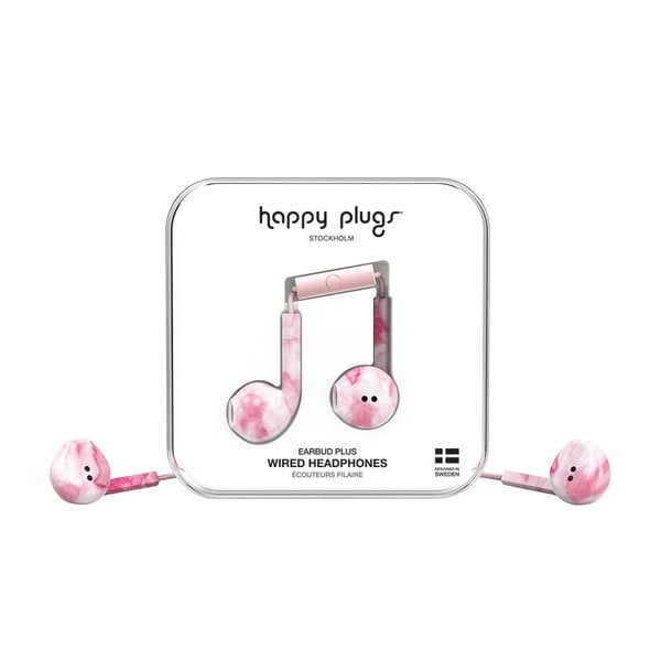 Różowe słuchawki z nadrukiem Happy Plugs Earbud