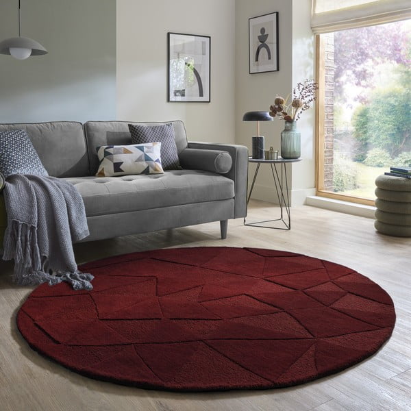 Bordowy wełniany okrągły dywan tkany ręcznie ø 160 cm Shard Red – Flair Rugs-image-1
