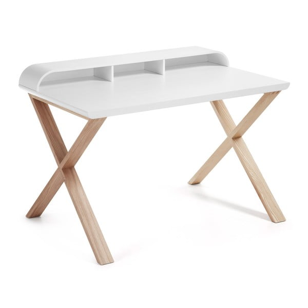 Białe biurko z drewna jesionu La Forma Success
