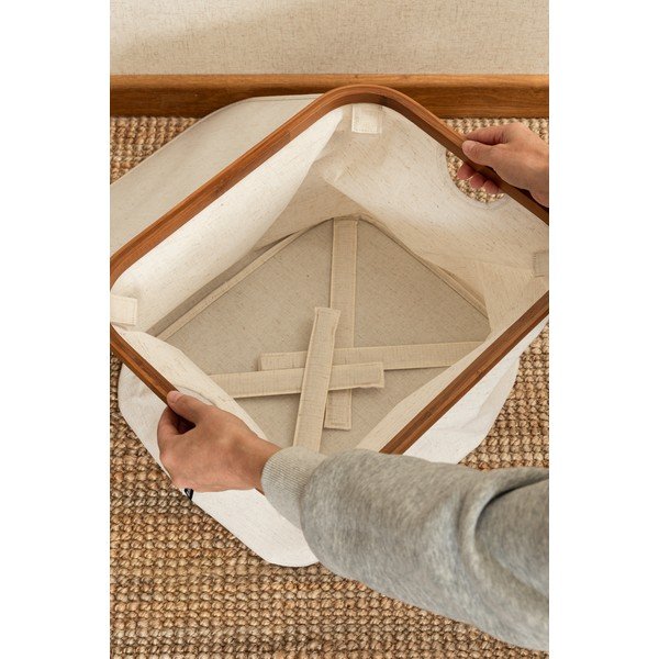 Kremowy tekstylny pojemnik z pokrywką 40,5x33x30 cm Bamboo/Linen – Bigso-image-2