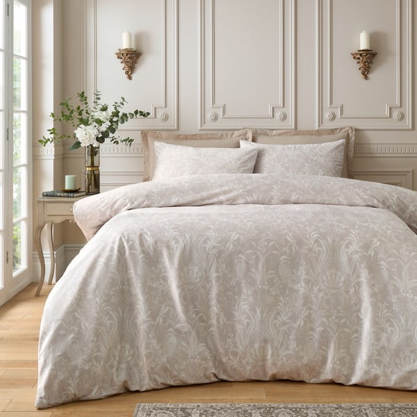 Beżowa aksamitna pościel dwuosobowa 230x220 cm Bridgerton Regal Birds – Catherine Lansfield-image-1