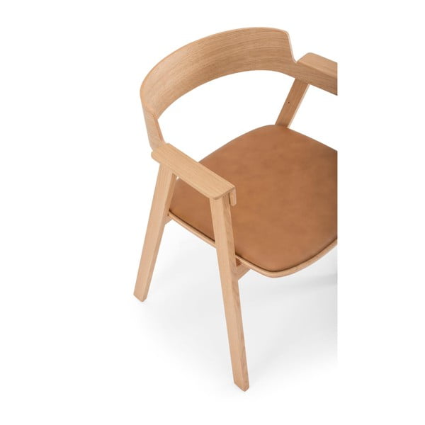 Brązowo-naturalne krzesło z podłokietnikami ze skóry Flip – Gazzda-image-2