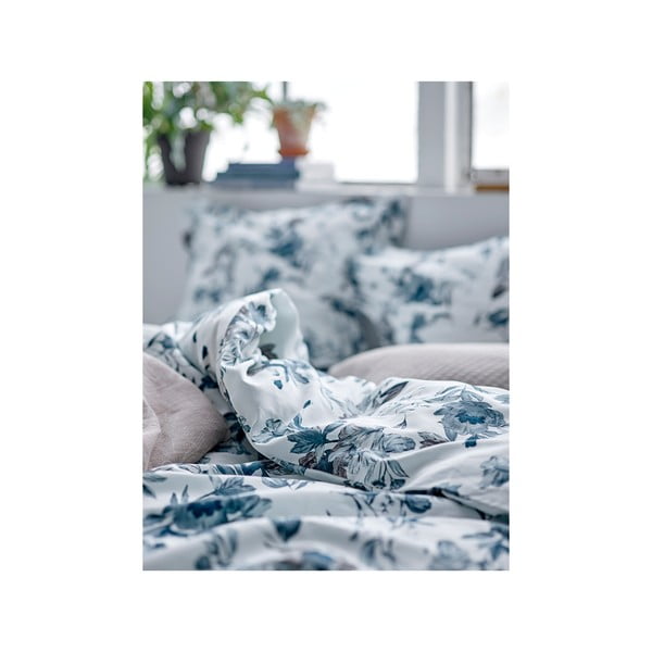 Niebieska pościel jednoosobowa z satyny bawełnianej 140x200 cm Flower Burst − Södahl-image-1