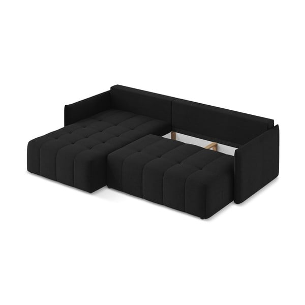Czarny rozkładany/ze schowkiem narożnik (lewostronny/z szezlongiem) Moku – Makamii-image-3