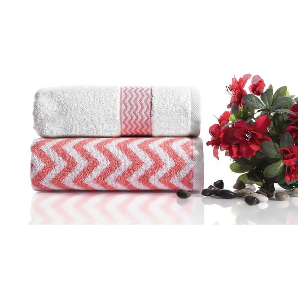 Komplet 2 różowo-białych ręczników bawełnianych Ladik Ella, 50x90 cm