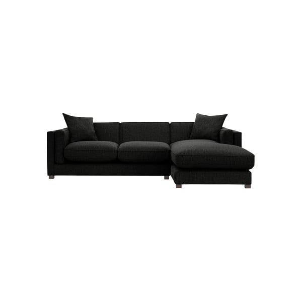 Czarna sofa narożna z szezlongiem po prawej stronie Rodier Intérieus Organdi
