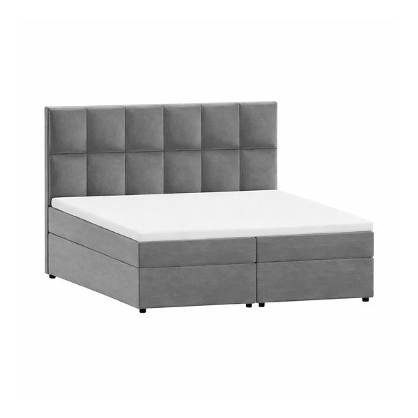 Szare łóżko boxspring ze schowkiem 160x200 cm Flip – Ropez
