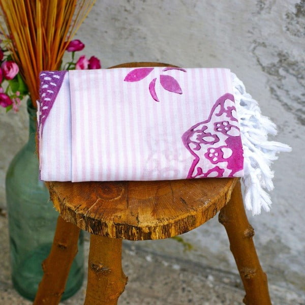 Ręcznik hamam Striped Pink, 90x180 cm