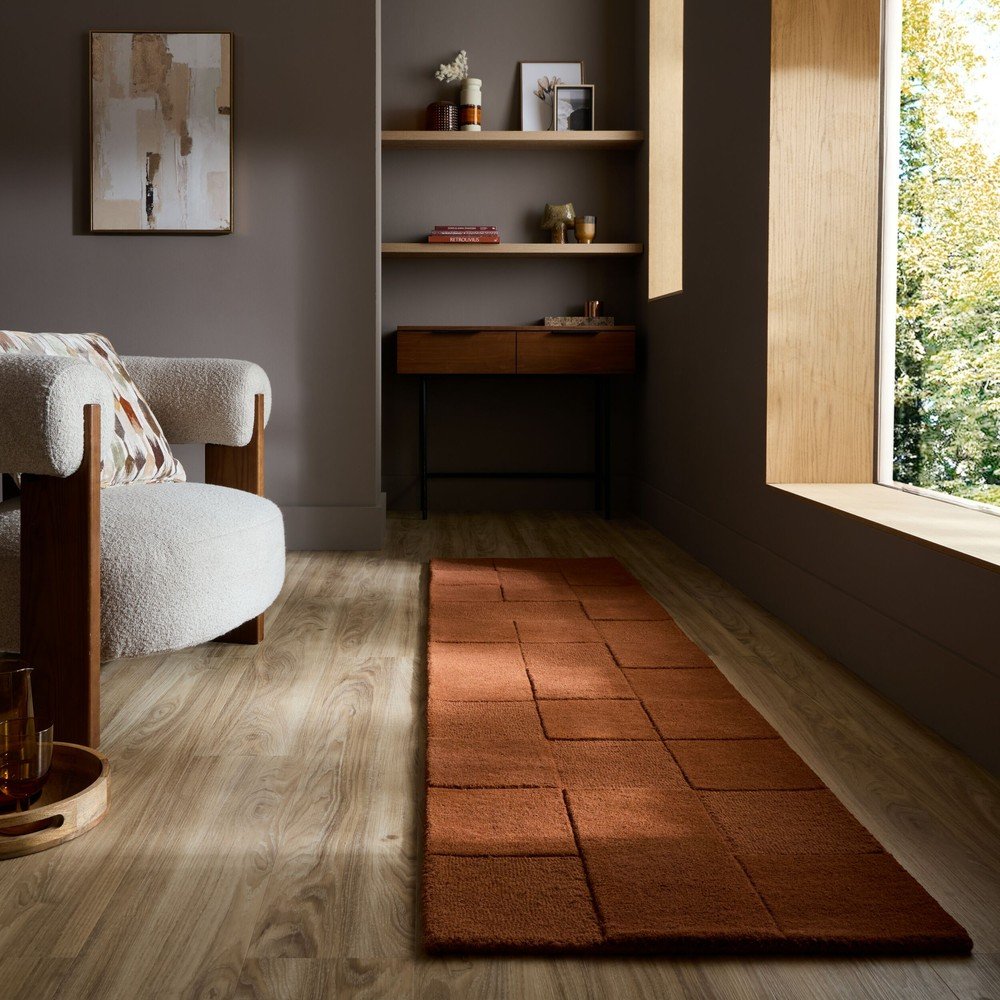 Wełniany chodnik tkany ręcznie w kolorze terakoty 60x230 cm Checkerboard – Flair Rugs (zdjęcie 2)