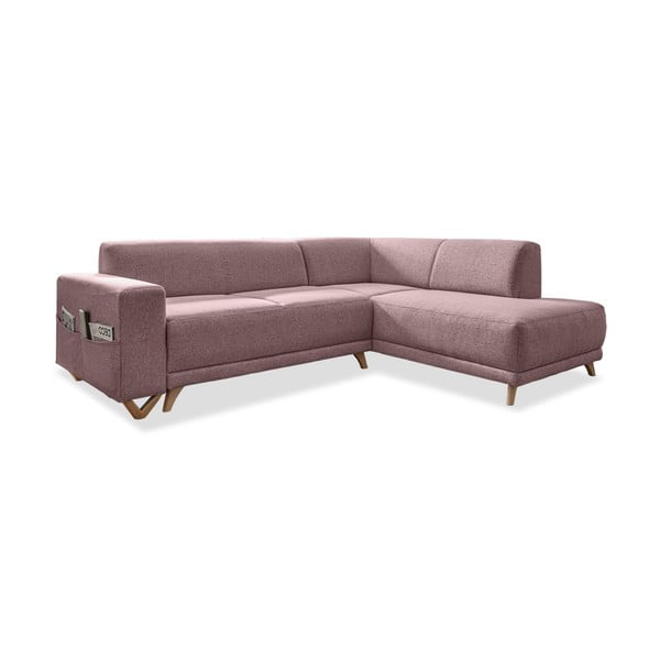 Różowy rozkładany/ze schowkiem narożnik (prawostronny/w kształcie litery L) Classy Sophie – Miuform