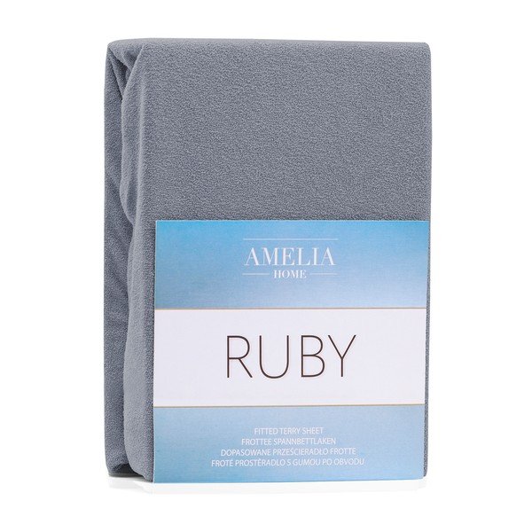 Ciemnoszare prześcieradło elastyczne z dużym dodatkiem bawełny AmeliaHome Ruby, 200x120-140 cm-image-2