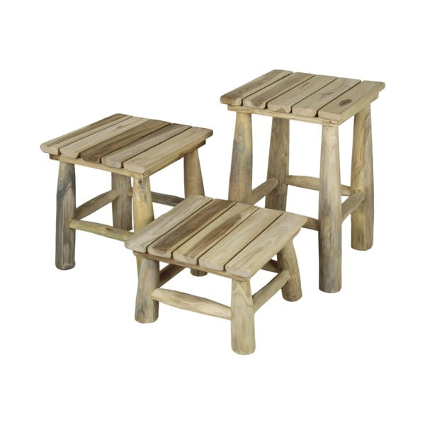 Zestaw 3 stołków z drewna tekowego HSM collection Squares