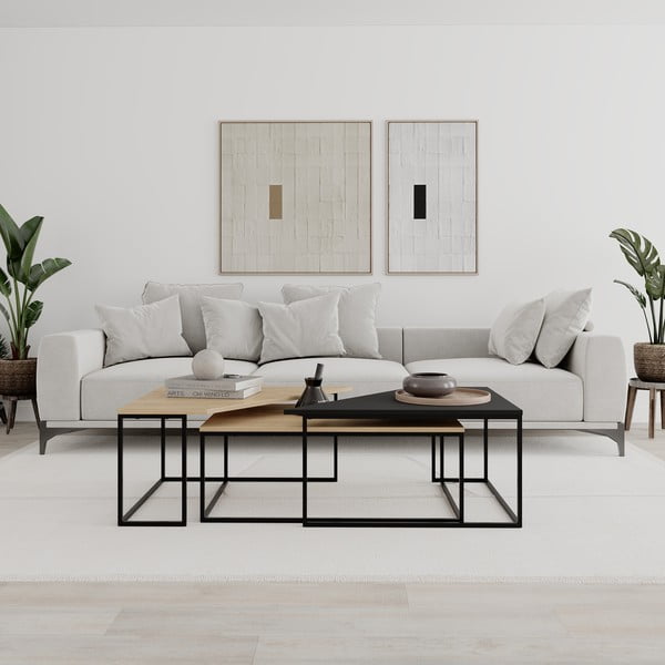 Stoliki z blatem w dekorze dębu zestaw 3 szt. 70x110 cm Titan – Marckeric-image-1
