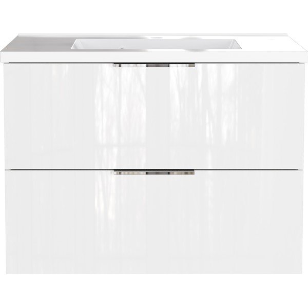 Biała wisząca szafka pod umywalkę z połyskiem 81x61 cm Celano – Germania-image-2