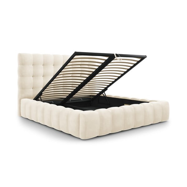 Beżowe tapicerowane łóżko dwuosobowe ze schowkiem i stelażem 180x200 cm Bali – Cosmopolitan Design-image-2