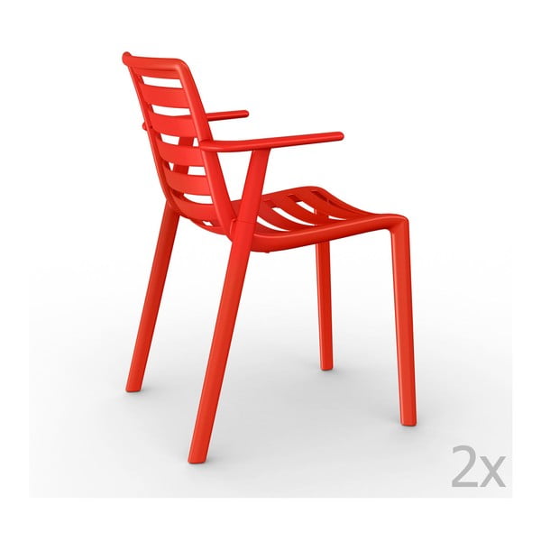 Zestaw 2 czerwonych krzeseł ogrodowych z podłokietnikami Resol Slatkat
