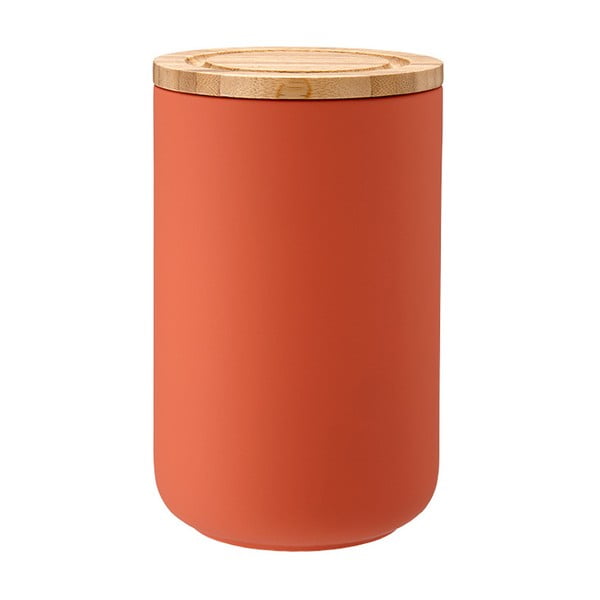 Pomarańczowy ceramiczny pojemnik z bambusową pokrywką Ladelle Stak, wysokość 17 cm