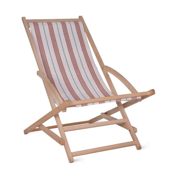 Leżak ogrodowy z konstrukcją z drewna bukowego Garden Trading Rocking Deck Chair Coral Stripe